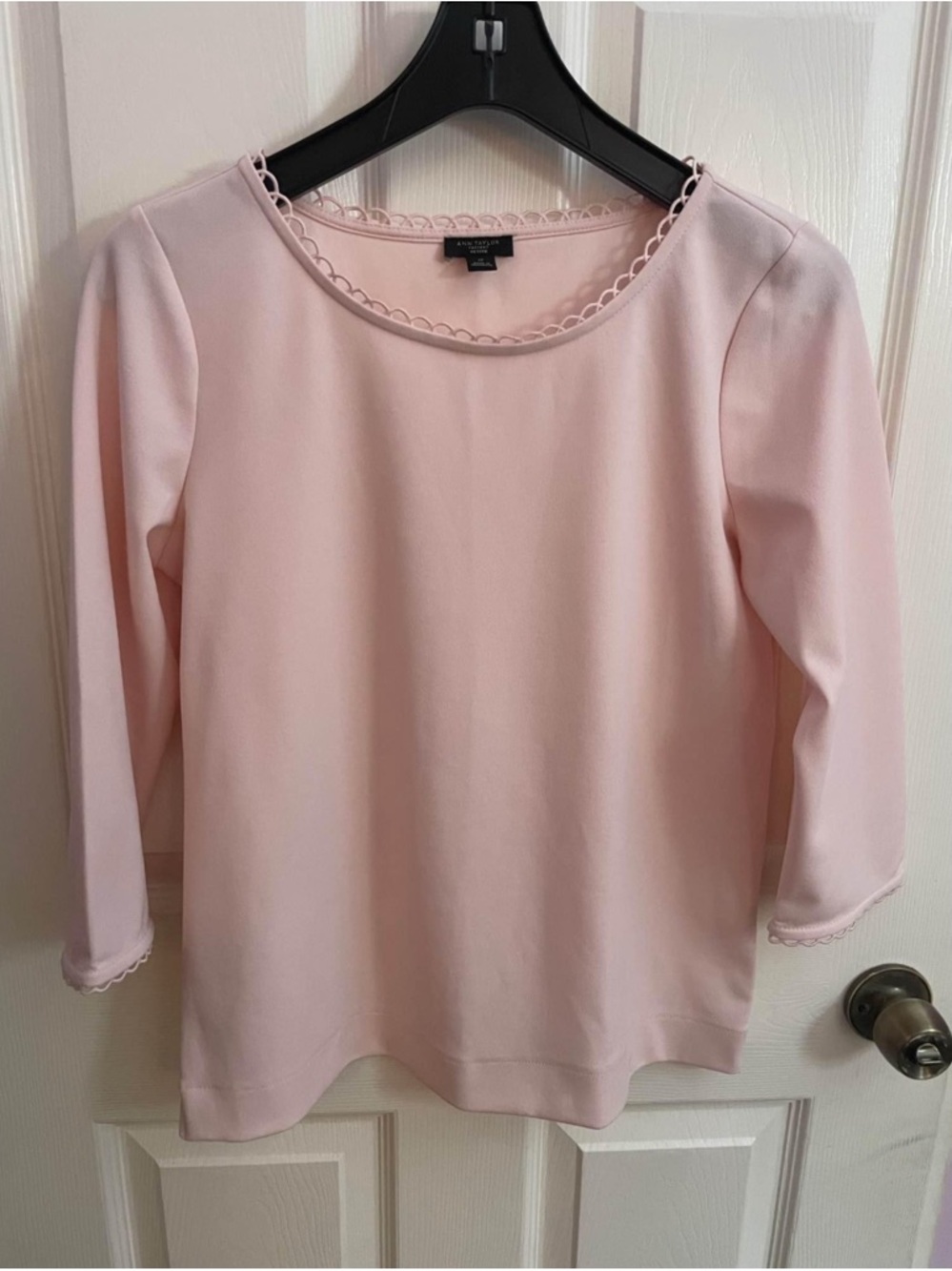 Ann Taylor Light Pink Scallop-Trim Long Sleeve Top